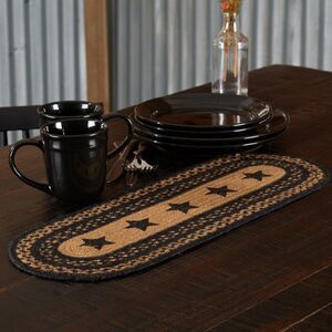 Farmhouse Primitive Black Star Jute Braided Table Runner 8x24